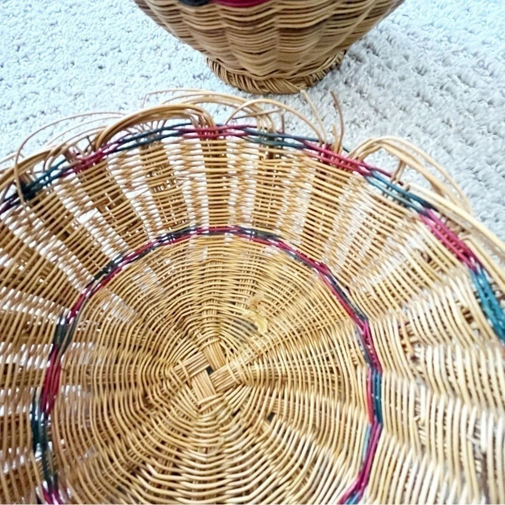 Woven Rattan Wicker Baskets Open Weave Round Stackable Xmas Vintage Set of 8